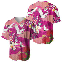 Hawaiian and Japanese Culture Together Baseball Jersey Pink Ohia Lehua Plumeria and Sakura Blooming - Polynesian Pride
