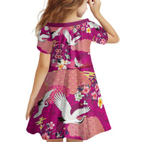 Hawaiian and Japanese Culture Together Family Matching Off The Shoulder Long Sleeve Dress and Hawaiian Shirt Pink Ohia Lehua Plumeria and Sakura Blooming - Polynesian Pride