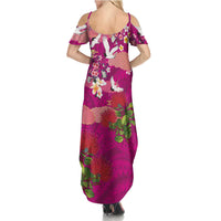 Hawaiian and Japanese Culture Together Family Matching Summer Maxi Dress and Hawaiian Shirt Pink Ohia Lehua Plumeria and Sakura Blooming - Polynesian Pride
