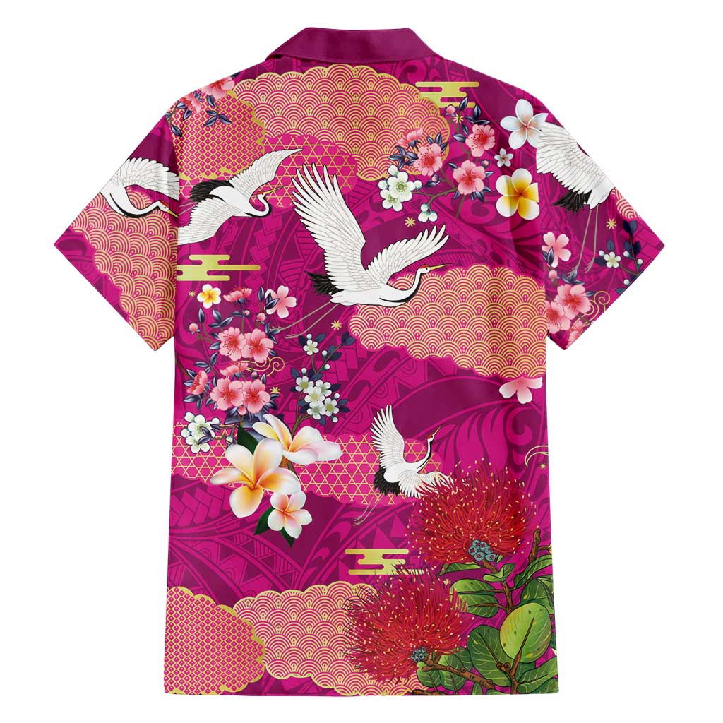 Hawaiian and Japanese Culture Together Hawaiian Shirt Pink Ohia Lehua Plumeria and Sakura Blooming LT03 - Polynesian Pride