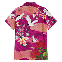 Hawaiian and Japanese Culture Together Hawaiian Shirt Pink Ohia Lehua Plumeria and Sakura Blooming LT03 - Polynesian Pride