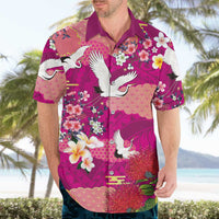 Hawaiian and Japanese Culture Together Hawaiian Shirt Pink Ohia Lehua Plumeria and Sakura Blooming LT03 - Polynesian Pride