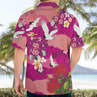 Hawaiian and Japanese Culture Together Hawaiian Shirt Pink Ohia Lehua Plumeria and Sakura Blooming LT03 - Polynesian Pride