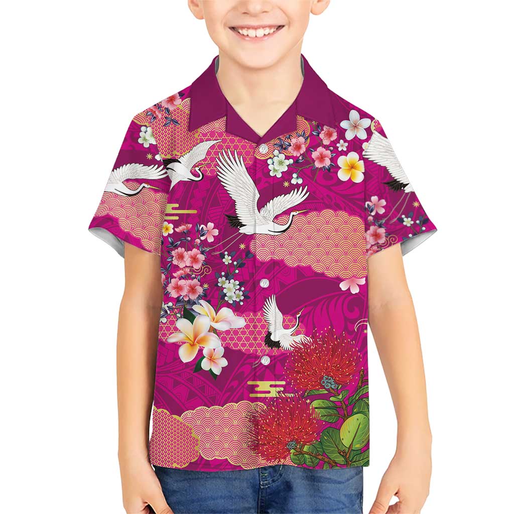 Hawaiian and Japanese Culture Together Hawaiian Shirt Pink Ohia Lehua Plumeria and Sakura Blooming LT03 - Polynesian Pride