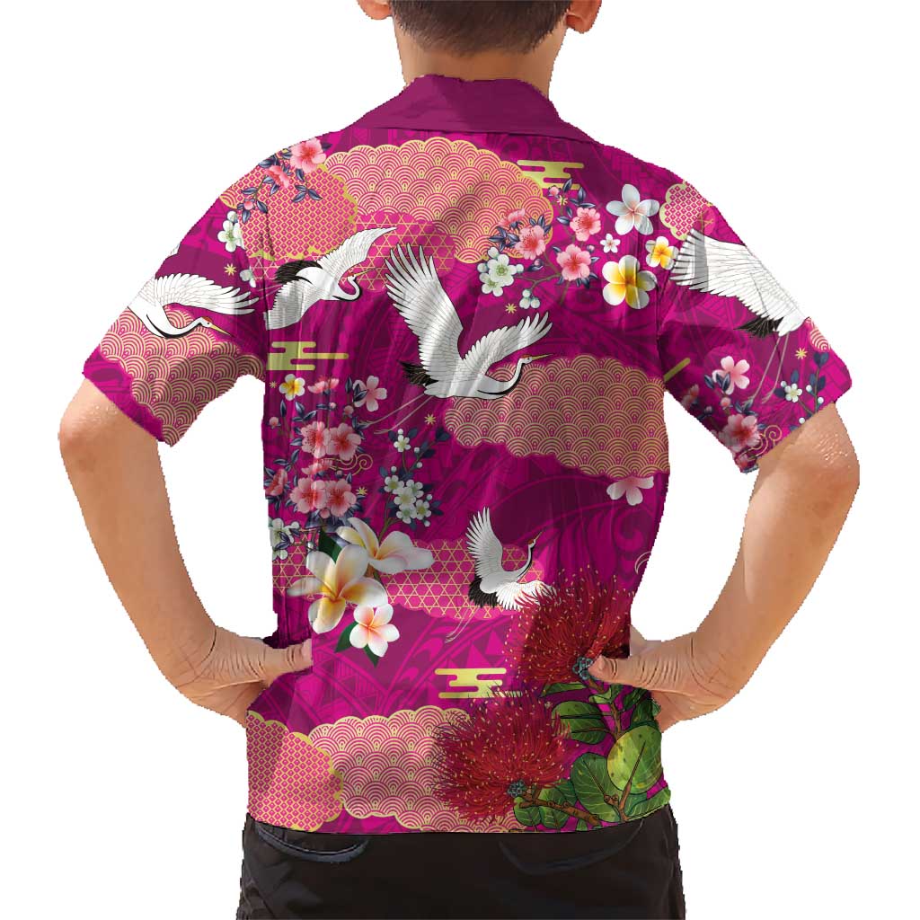 Hawaiian and Japanese Culture Together Hawaiian Shirt Pink Ohia Lehua Plumeria and Sakura Blooming LT03 - Polynesian Pride