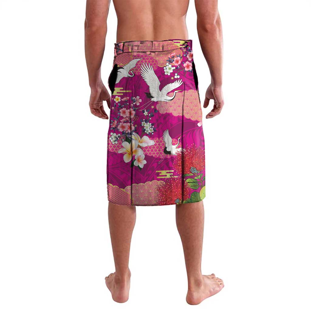 Hawaiian and Japanese Culture Together Lavalava Pink Ohia Lehua Plumeria and Sakura Blooming - Polynesian Pride
