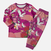 Hawaiian and Japanese Culture Together Christmas Pajama Set Pink Ohia Lehua Plumeria and Sakura Blooming - Polynesian Pride