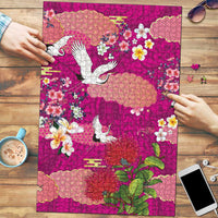 Hawaiian and Japanese Culture Together Puzzle Pink Ohia Lehua Plumeria and Sakura Blooming - Polynesian Pride