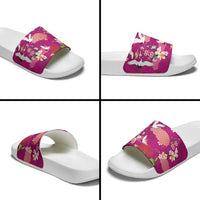 Hawaiian and Japanese Culture Together Slide Sandals Pink Ohia Lehua Plumeria and Sakura Blooming LT03 - Polynesian Pride