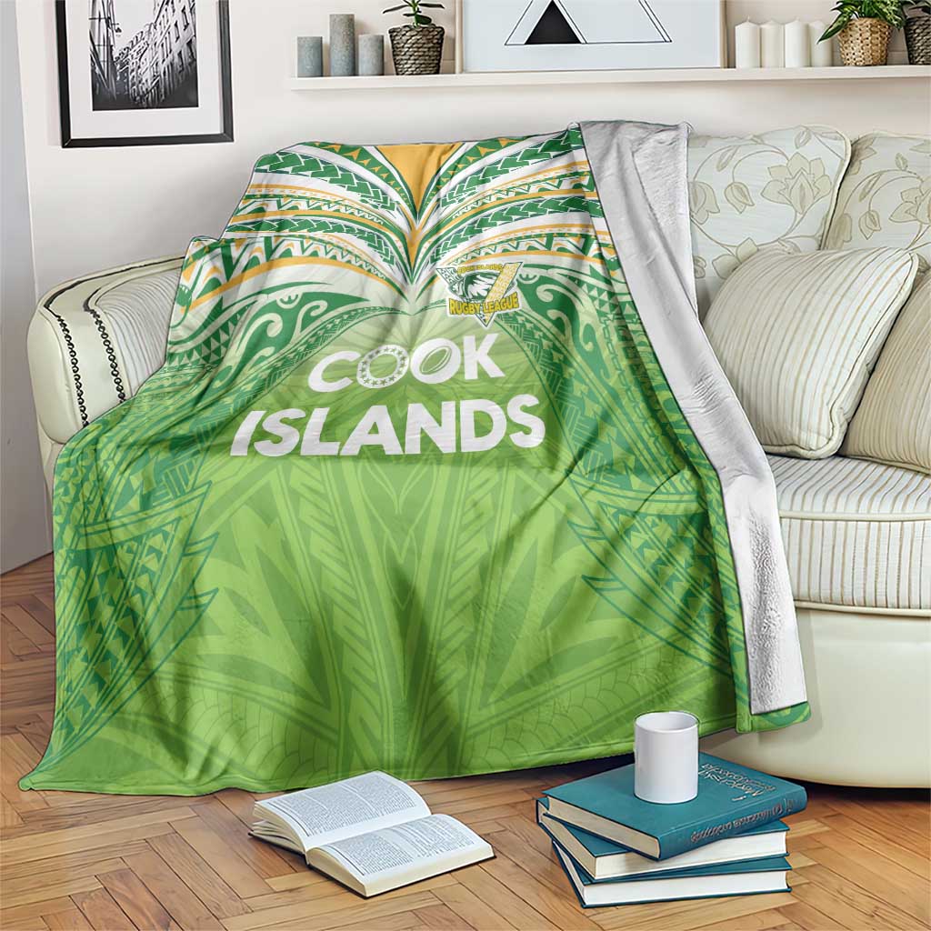 Cook Islands Rugby League Blanket Tatau Tribal Motifs-Light Green Color LT03 Green - Polynesian Pride