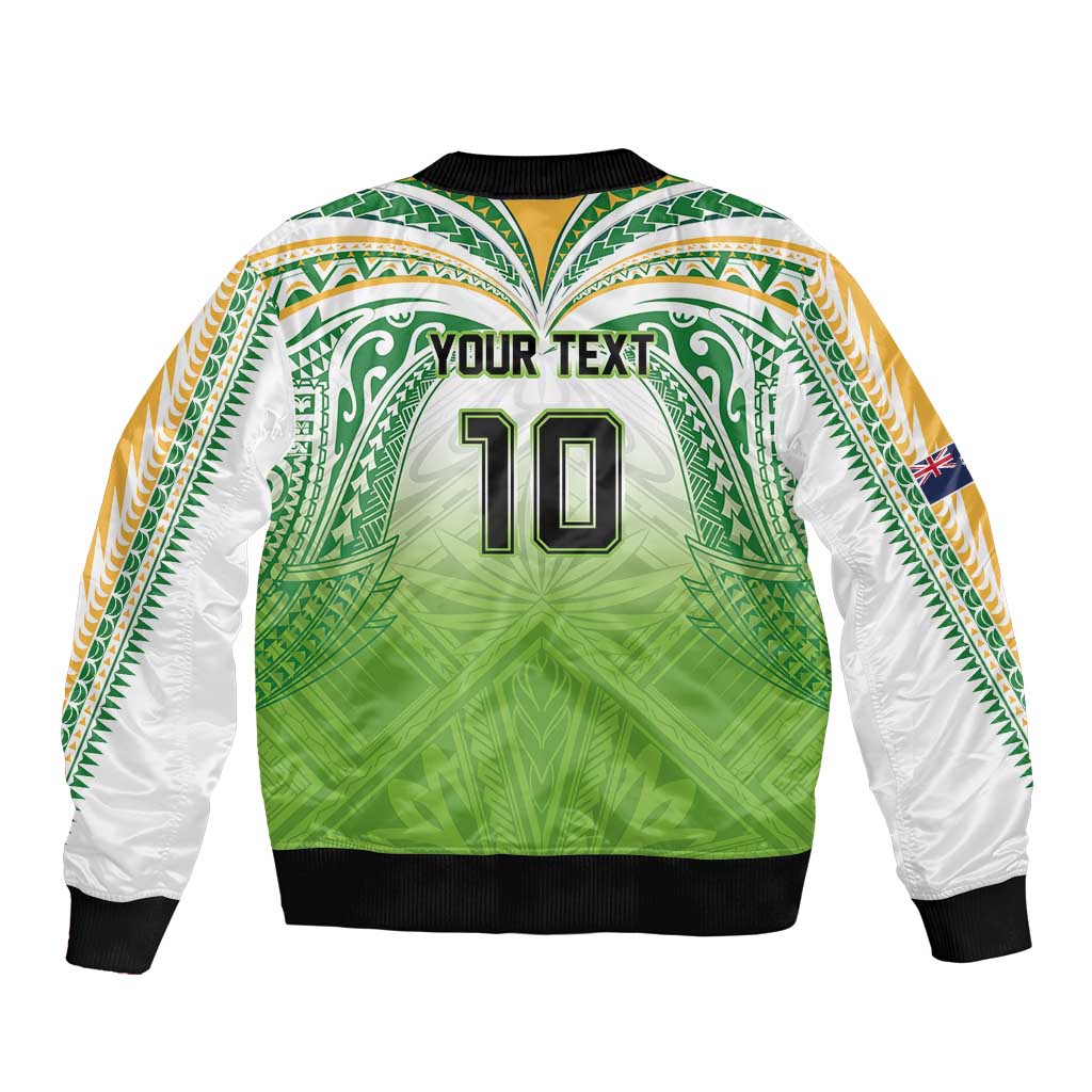 Custom Cook Islands Rugby League Bomber Jacket Tatau Tribal Motifs-Light Green Color LT03 - Polynesian Pride
