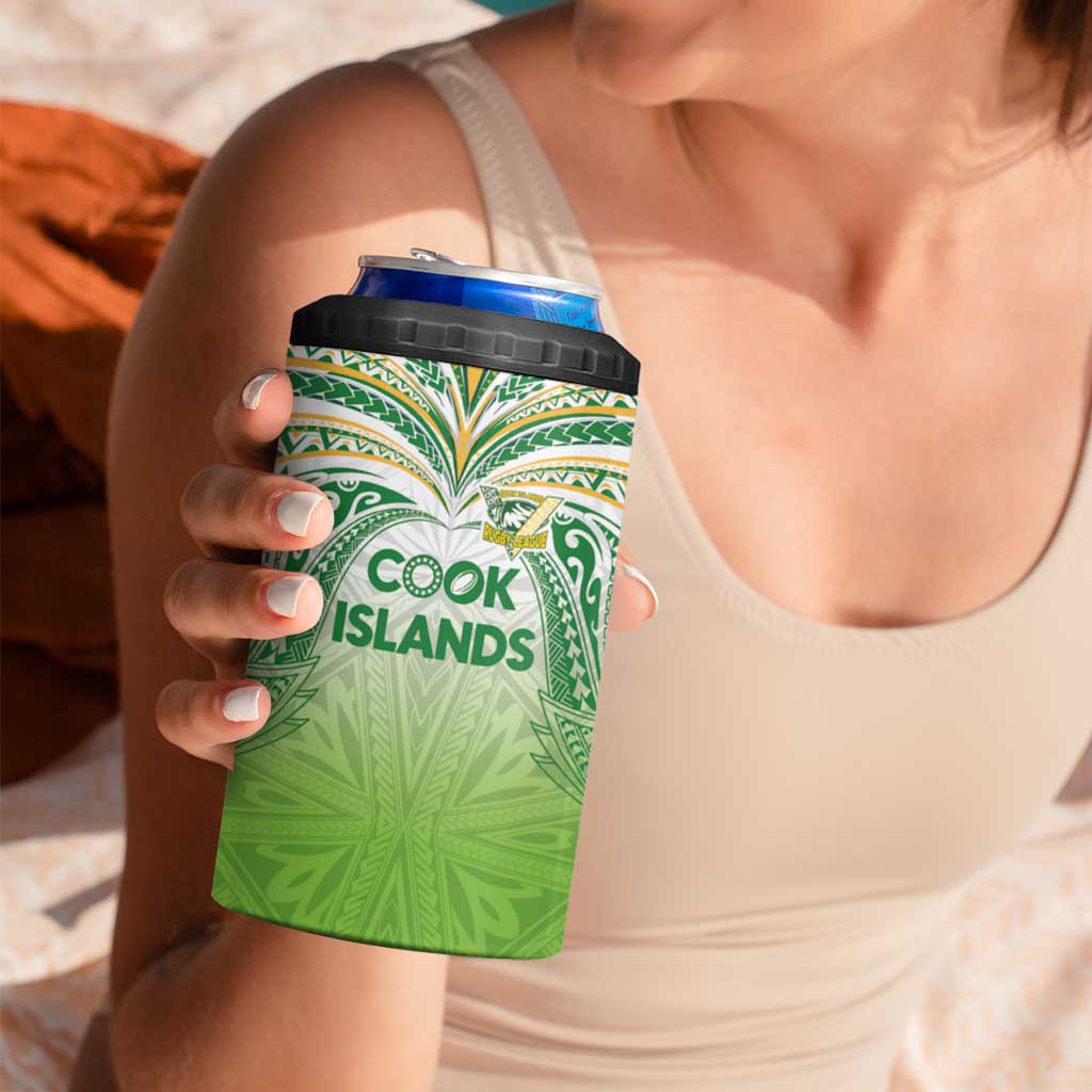 Custom Cook Islands Rugby League 4 in 1 Can Cooler Tumbler Tatau Tribal Motifs-Light Green Color - Polynesian Pride
