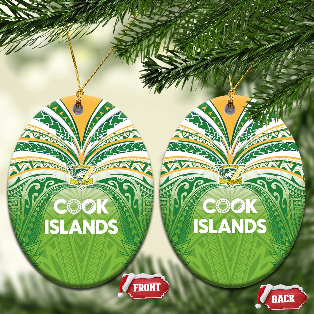 Cook Islands Rugby League Ceramic Ornament Tatau Tribal Motifs-Light Green Color LT03 Oval Green - Polynesian Pride