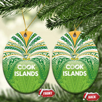 Cook Islands Rugby League Ceramic Ornament Tatau Tribal Motifs-Light Green Color LT03 Oval Green - Polynesian Pride
