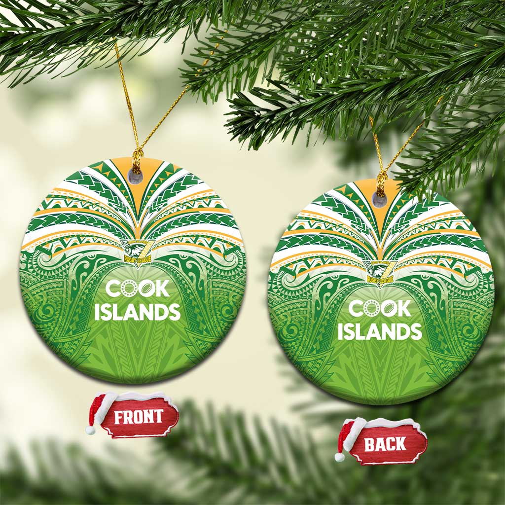 Cook Islands Rugby League Ceramic Ornament Tatau Tribal Motifs-Light Green Color LT03 Circle Green - Polynesian Pride