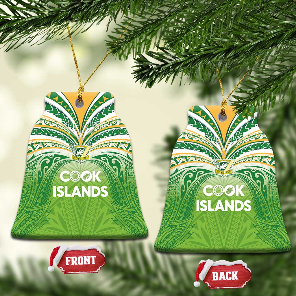 Cook Islands Rugby League Ceramic Ornament Tatau Tribal Motifs-Light Green Color LT03 Bell Flake Green - Polynesian Pride