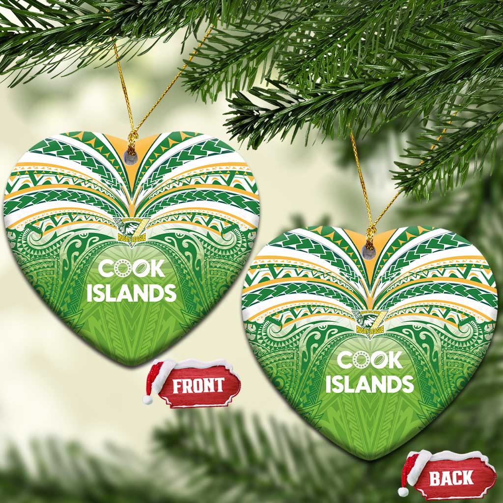 Cook Islands Rugby League Ceramic Ornament Tatau Tribal Motifs-Light Green Color LT03 Heart Green - Polynesian Pride