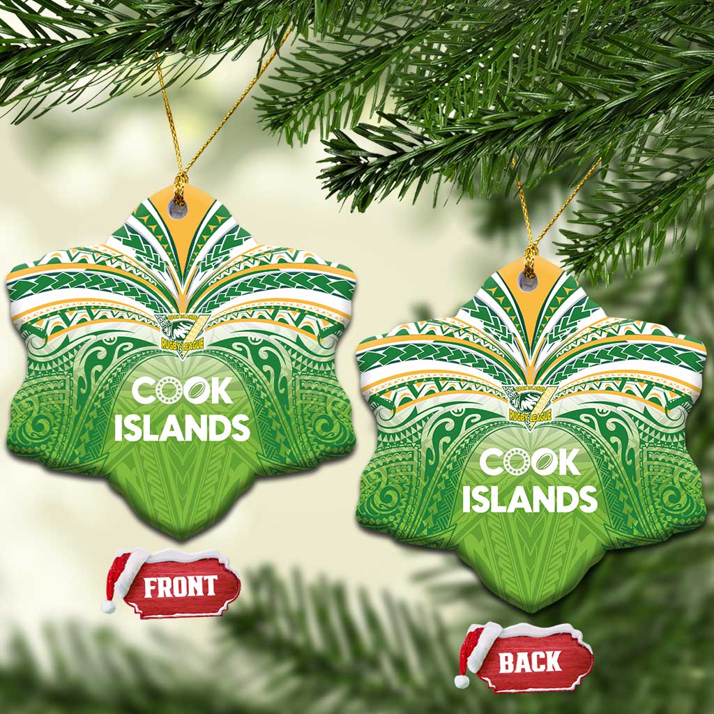 Cook Islands Rugby League Ceramic Ornament Tatau Tribal Motifs-Light Green Color LT03 Snow Flake Green - Polynesian Pride