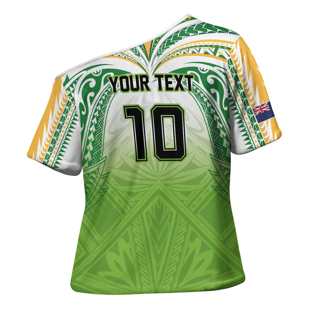 Custom Cook Islands Rugby League Cross Shoulder Shirt Tatau Tribal Motifs-Light Green Color - Polynesian Pride