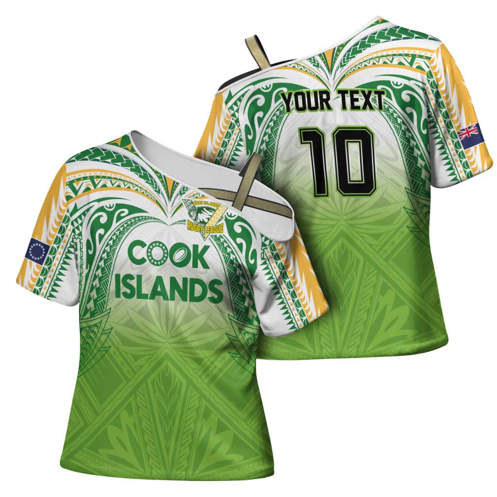Custom Cook Islands Rugby League Cross Shoulder Shirt Tatau Tribal Motifs-Light Green Color - Polynesian Pride
