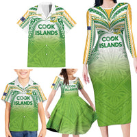 Custom Cook Islands Rugby League Family Matching Long Sleeve Bodycon Dress and Hawaiian Shirt Tatau Tribal Motifs-Light Green Color LT03 - Polynesian Pride