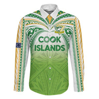 Custom Cook Islands Rugby League Family Matching Long Sleeve Bodycon Dress and Hawaiian Shirt Tatau Tribal Motifs-Light Green Color LT03 Dad's Shirt - Long Sleeve Green - Polynesian Pride