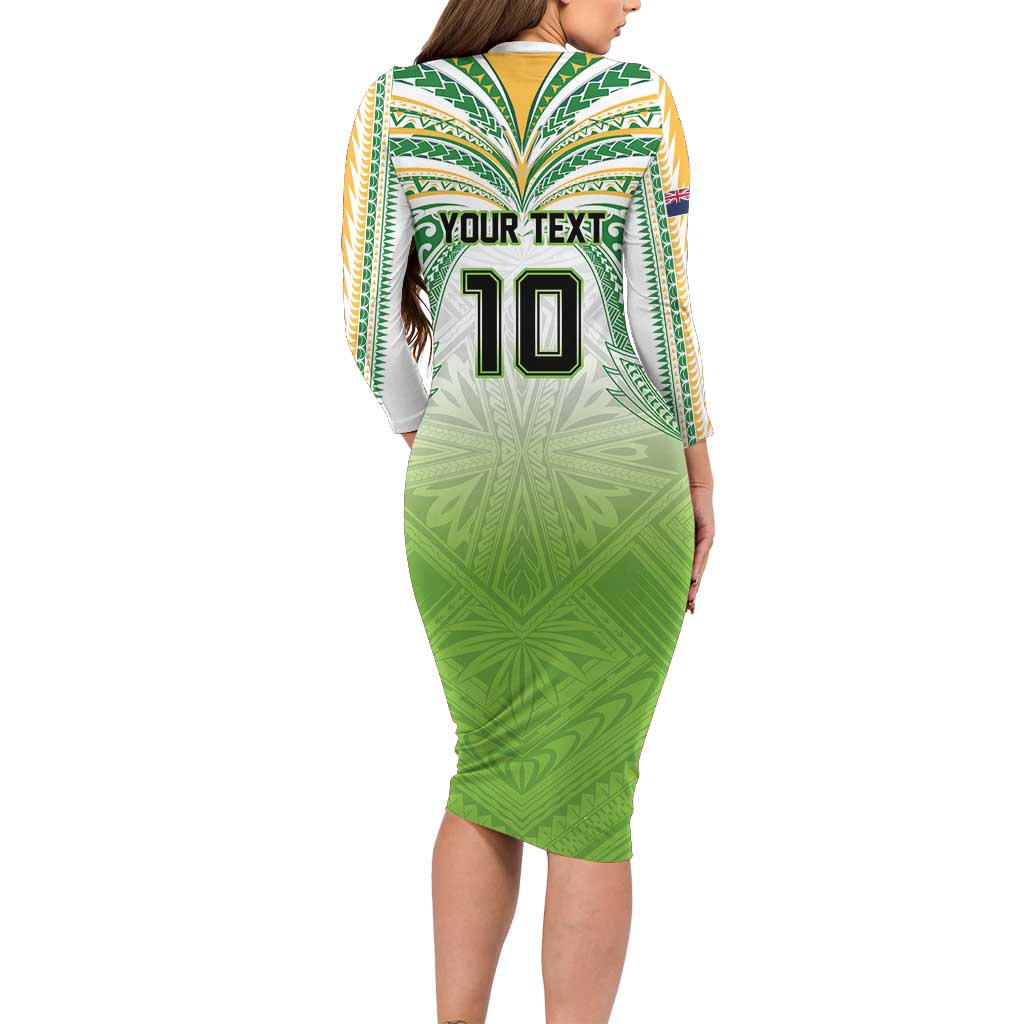 Custom Cook Islands Rugby League Family Matching Long Sleeve Bodycon Dress and Hawaiian Shirt Tatau Tribal Motifs-Light Green Color LT03 - Polynesian Pride