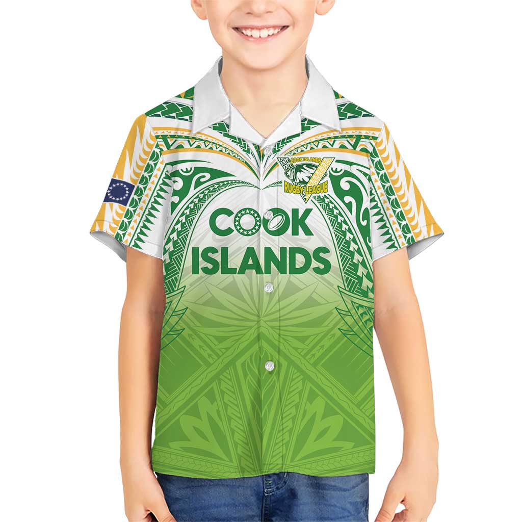 Custom Cook Islands Rugby League Family Matching Long Sleeve Bodycon Dress and Hawaiian Shirt Tatau Tribal Motifs-Light Green Color LT03 Son's Shirt Green - Polynesian Pride