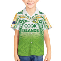 Custom Cook Islands Rugby League Family Matching Long Sleeve Bodycon Dress and Hawaiian Shirt Tatau Tribal Motifs-Light Green Color LT03 Son's Shirt Green - Polynesian Pride