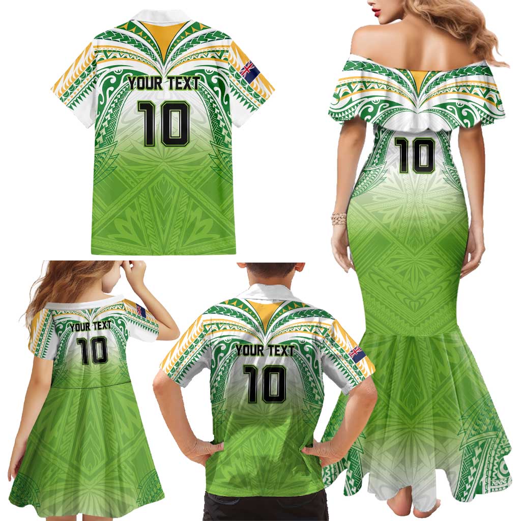 Custom Cook Islands Rugby League Family Matching Mermaid Dress and Hawaiian Shirt Tatau Tribal Motifs-Light Green Color - Polynesian Pride