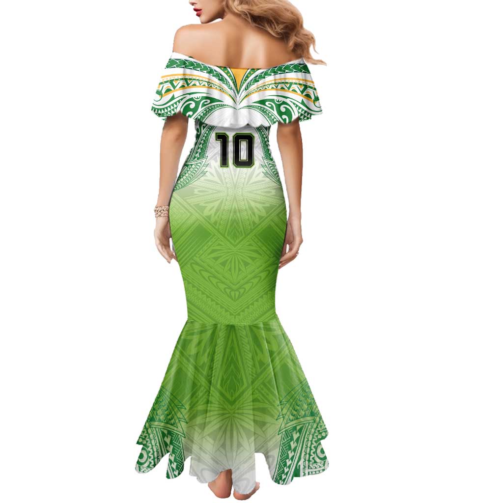 Custom Cook Islands Rugby League Family Matching Mermaid Dress and Hawaiian Shirt Tatau Tribal Motifs-Light Green Color - Polynesian Pride