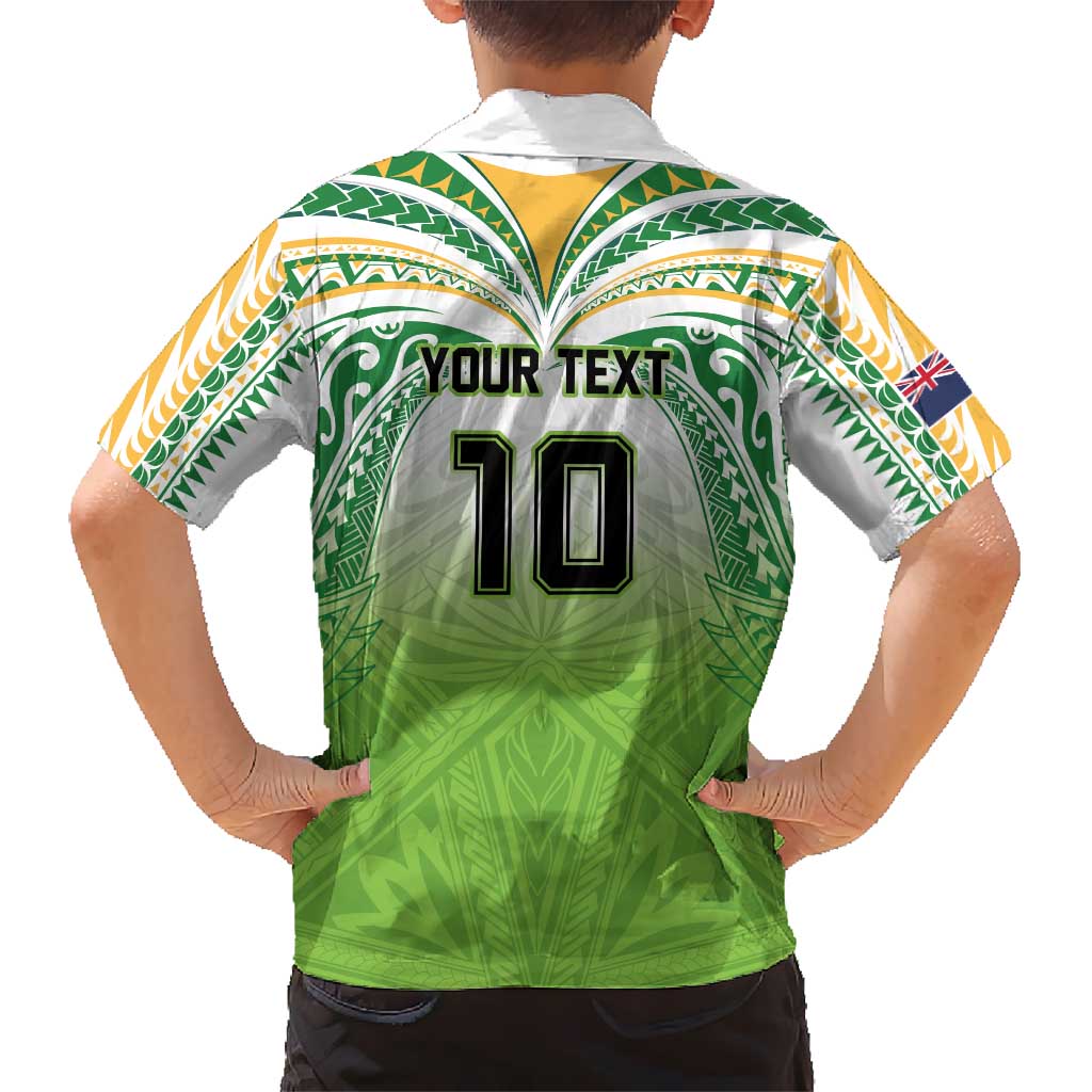Custom Cook Islands Rugby League Family Matching Off The Shoulder Long Sleeve Dress and Hawaiian Shirt Tatau Tribal Motifs-Light Green Color LT03 - Polynesian Pride