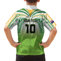 Custom Cook Islands Rugby League Family Matching Off The Shoulder Long Sleeve Dress and Hawaiian Shirt Tatau Tribal Motifs-Light Green Color LT03 - Polynesian Pride