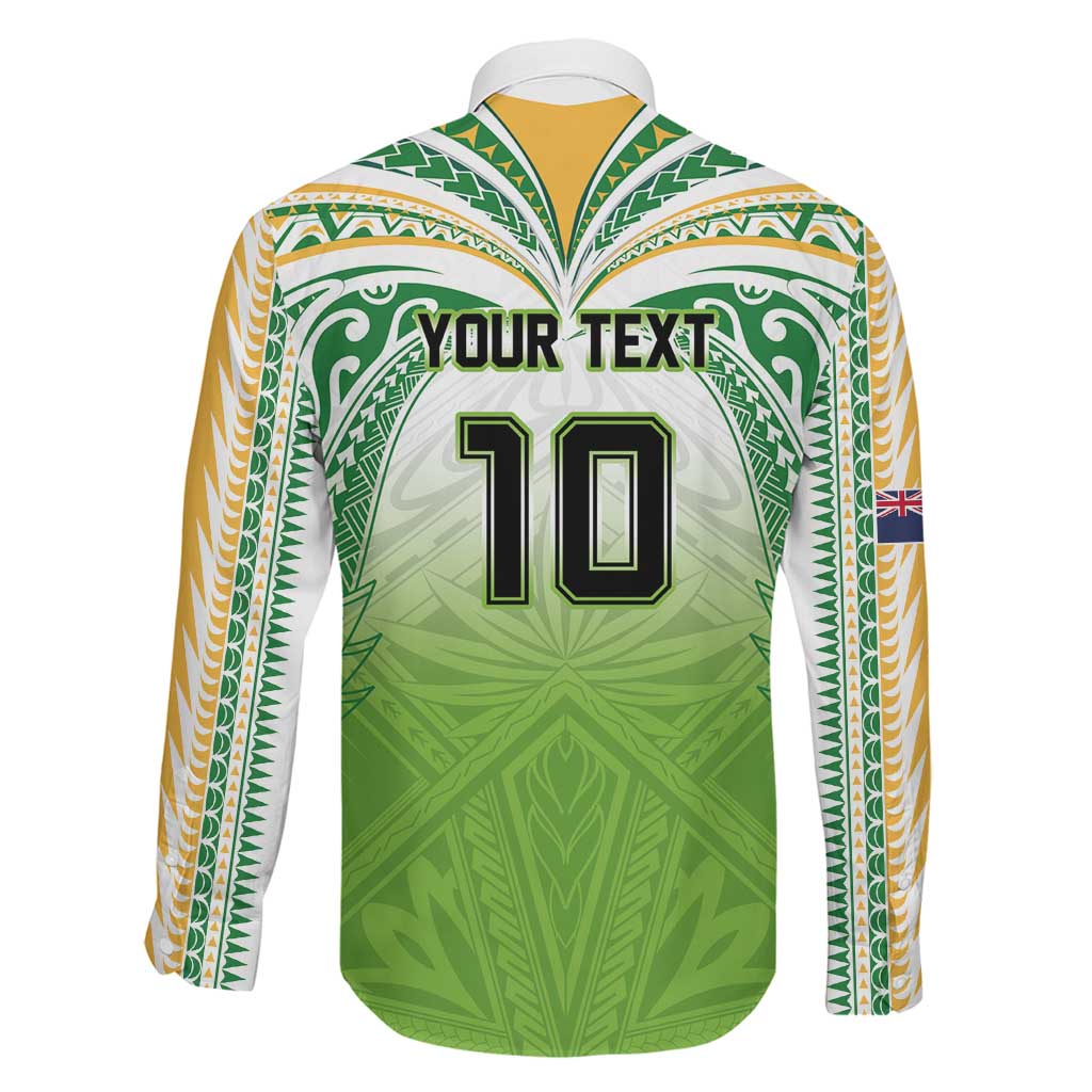 Custom Cook Islands Rugby League Family Matching Off The Shoulder Long Sleeve Dress and Hawaiian Shirt Tatau Tribal Motifs-Light Green Color LT03 - Polynesian Pride