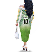 Custom Cook Islands Rugby League Family Matching Off The Shoulder Long Sleeve Dress and Hawaiian Shirt Tatau Tribal Motifs-Light Green Color LT03 - Polynesian Pride