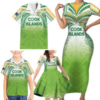 Custom Cook Islands Rugby League Family Matching Short Sleeve Bodycon Dress and Hawaiian Shirt Tatau Tribal Motifs-Light Green Color - Polynesian Pride