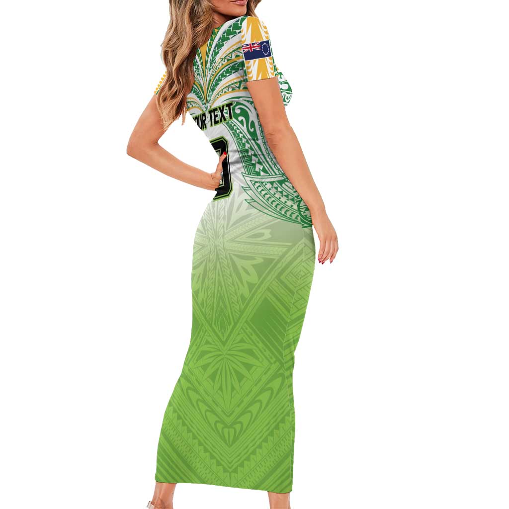 Custom Cook Islands Rugby League Family Matching Short Sleeve Bodycon Dress and Hawaiian Shirt Tatau Tribal Motifs-Light Green Color - Polynesian Pride