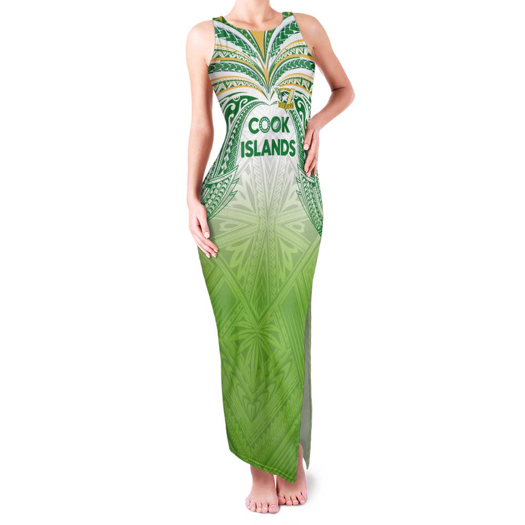 Custom Cook Islands Rugby League Family Matching Tank Maxi Dress and Hawaiian Shirt Tatau Tribal Motifs-Light Green Color - Polynesian Pride