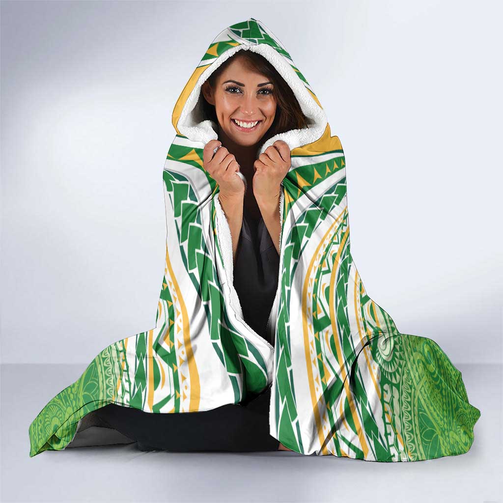 Cook Islands Rugby League Hooded Blanket Tatau Tribal Motifs-Light Green Color LT03 - Polynesian Pride