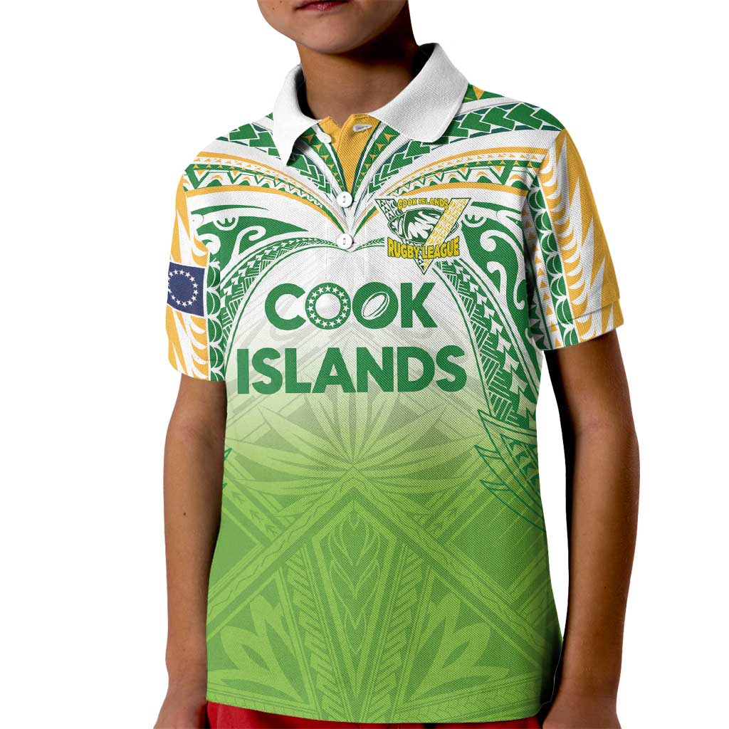 Custom Cook Islands Rugby League Kid Polo Shirt Tatau Tribal Motifs-Light Green Color - Polynesian Pride