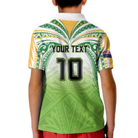 Custom Cook Islands Rugby League Kid Polo Shirt Tatau Tribal Motifs-Light Green Color - Polynesian Pride
