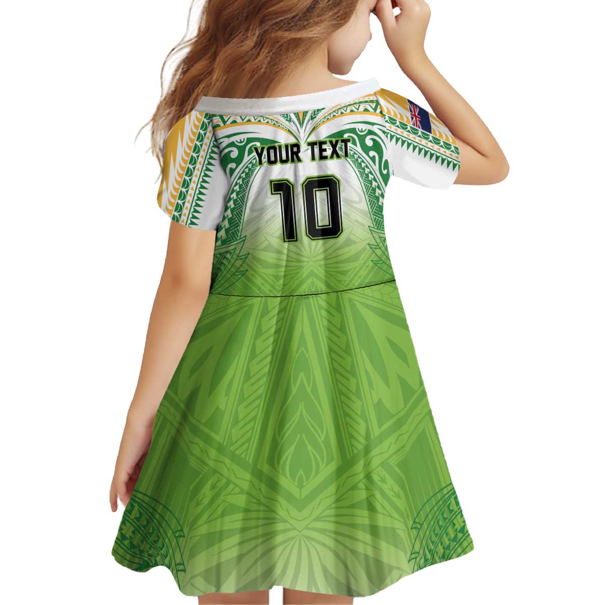 Custom Cook Islands Rugby League Kid Short Sleeve Dress Tatau Tribal Motifs-Light Green Color LT03 - Polynesian Pride