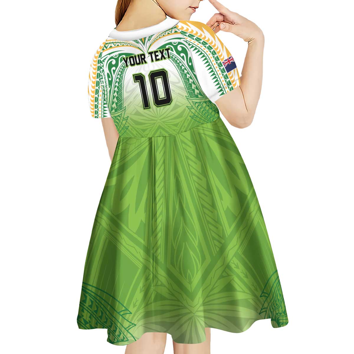 Custom Cook Islands Rugby League Kid Short Sleeve Dress Tatau Tribal Motifs-Light Green Color LT03 - Polynesian Pride