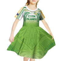 Custom Cook Islands Rugby League Kid Short Sleeve Dress Tatau Tribal Motifs-Light Green Color LT03 - Polynesian Pride