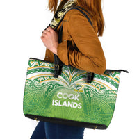 Cook Islands Rugby League Leather Tote Bag Tatau Tribal Motifs-Light Green Color LT03 Green - Polynesian Pride