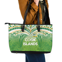 Cook Islands Rugby League Leather Tote Bag Tatau Tribal Motifs-Light Green Color LT03 - Polynesian Pride