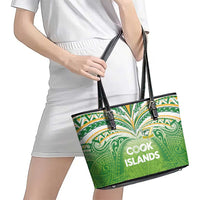 Cook Islands Rugby League Leather Tote Bag Tatau Tribal Motifs-Light Green Color LT03 - Polynesian Pride