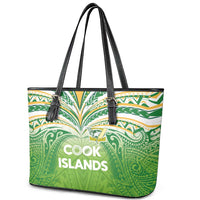 Cook Islands Rugby League Leather Tote Bag Tatau Tribal Motifs-Light Green Color LT03 - Polynesian Pride