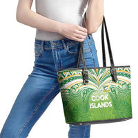 Cook Islands Rugby League Leather Tote Bag Tatau Tribal Motifs-Light Green Color LT03 - Polynesian Pride