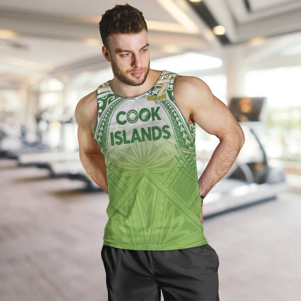 Custom Cook Islands Rugby League Men Tank Top Tatau Tribal Motifs-Light Green Color LT03 Green - Polynesian Pride